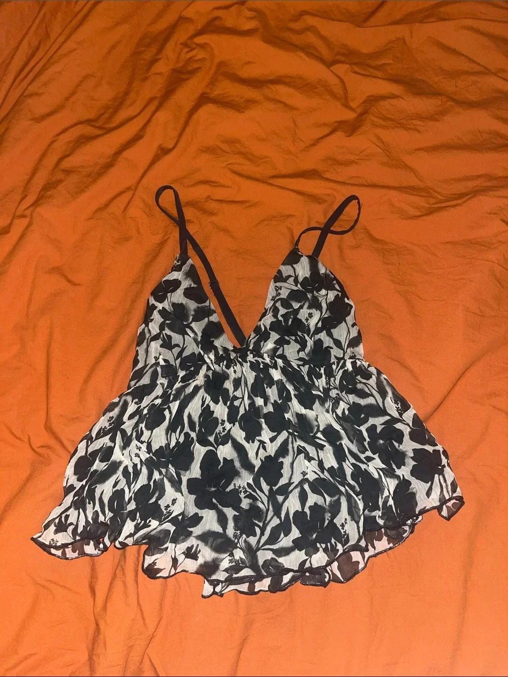 J Crew Black and White Floral Spaghetti-Strap Women's Top